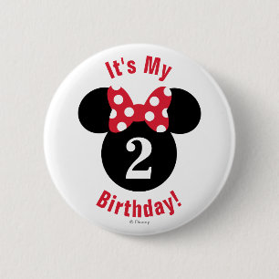 Minnie Mouse   Red & White Birthday 2 Inch Round Button