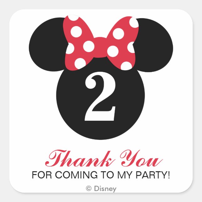 Minnie Mouse | Red & White Birthday Thank You Square Sticker (Front)
