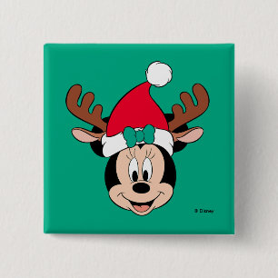 Minnie Mouse   Reindeer Ears & Santa Hat 2 Inch Square Button