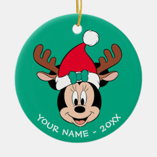Minnie Mouse   Reindeer Ears & Santa Hat Ceramic Ornament