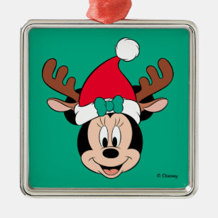Minnie Mouse   Reindeer Ears & Santa Hat Metal Ornament