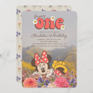 Minnie Mouse Retro Groovy One Birthday Invitation