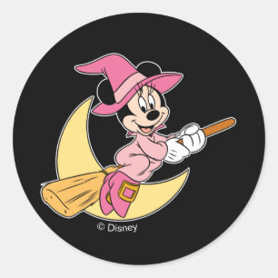 Minnie Mouse Riding Witch Broom Classic Round Sticker