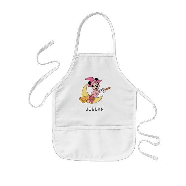 Minnie Mouse Riding Witch Broom Kids Apron (Front)