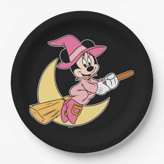 Minnie Mouse Riding Witch Broom Paper Plate (Front)