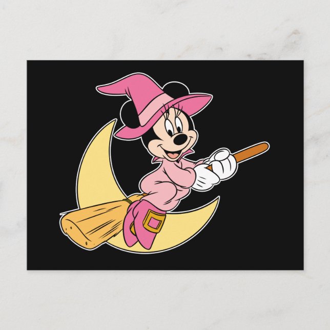 Minnie Mouse Riding Witch Broom Postcard (Front)