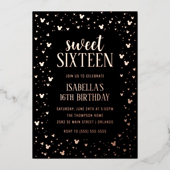 Minnie Mouse Rose Gold Sweet 16 Invitation (Front)