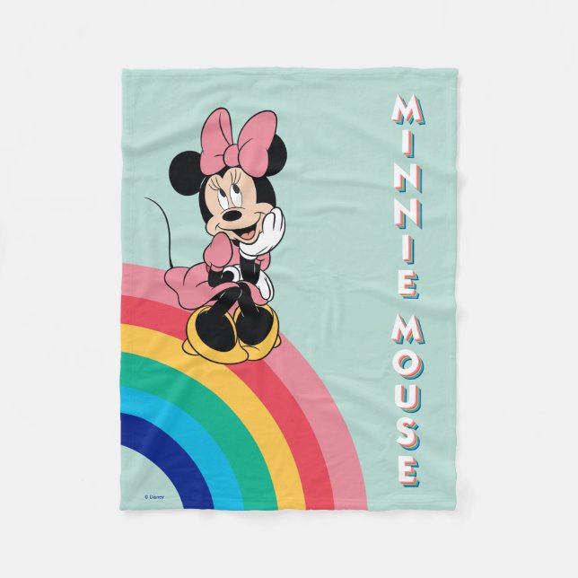 Minnie Mouse | Sitting on a Rainbow Fleece Blanket (Front)