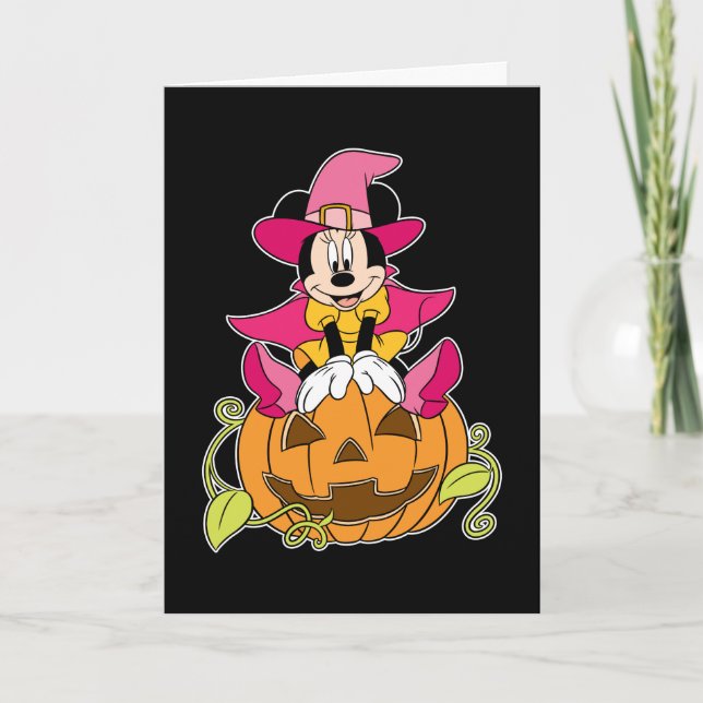 Minnie Mouse Sitting on Jack-O-Lantern Card (Front)