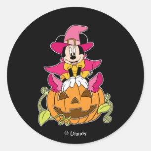 Minnie Mouse Sitting on Jack-O-Lantern Classic Round Sticker