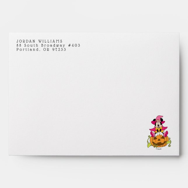 Minnie Mouse Sitting on Jack-O-Lantern Envelope (Front)
