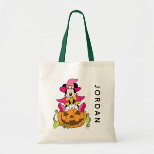 Minnie Mouse Sitting on Jack-O-Lantern Tote Bag
