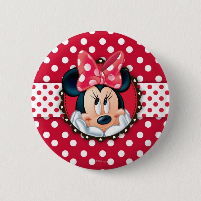 Minnie Mouse | Smiling on Polka Dots 2 Inch Round Button (Front)