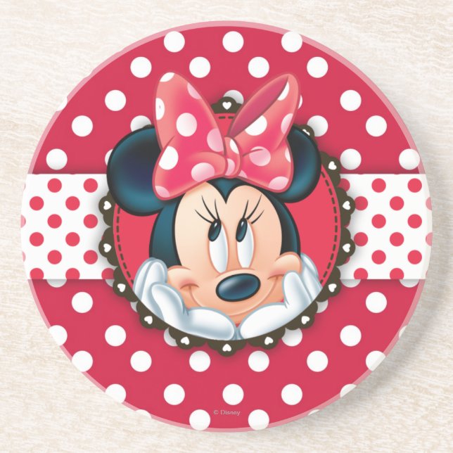 Minnie Mouse | Smiling on Polka Dots Coaster (Front)