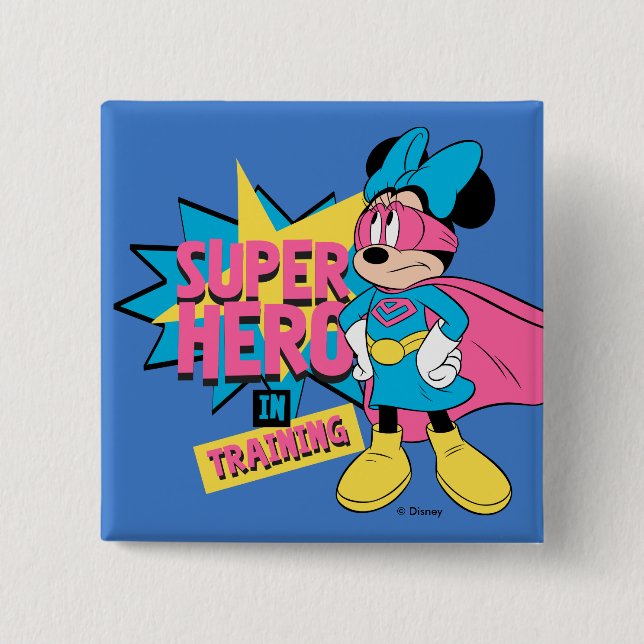 Minnie Mouse | Super Hero in Training 2 Inch Square Button (Front)