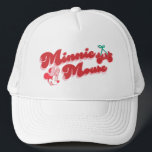 Minnie Mouse Sweet Cherry Script Trucker Hat<br><div class="desc">Playful, stylish, and bursting with retro charm, this delightful artwork features Minnie Mouse paired with bold script lettering and adorable cherry accents. The soft highlights and cheerful color palette give the design a fun, vintage-inspired feel that’s both sweet and eye-catching. Perfect for customizable Zazzle products like apparel, tote bags, wall...</div>