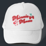 Minnie Mouse Sweet Cherry Script Trucker Hat<br><div class="desc">Playful, stylish, and bursting with retro charm, this delightful artwork features Minnie Mouse paired with bold script lettering and adorable cherry accents. The soft highlights and cheerful color palette give the design a fun, vintage-inspired feel that’s both sweet and eye-catching. Perfect for customizable Zazzle products like apparel, tote bags, wall...</div>