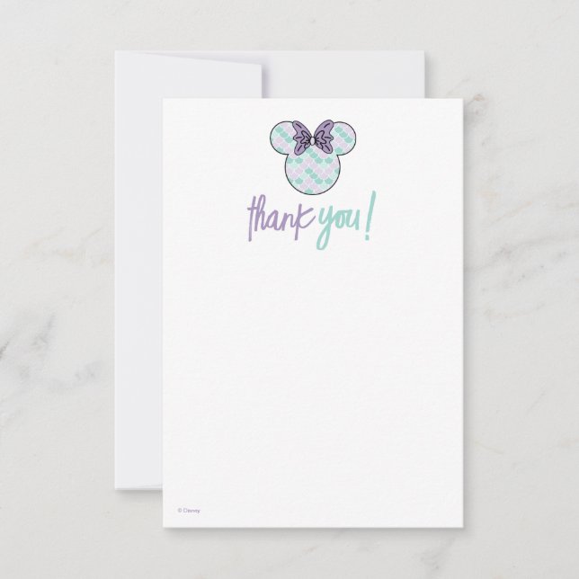 Minnie Mouse | Teal & Purple Mermaid Birthday Thank You Card (Front)