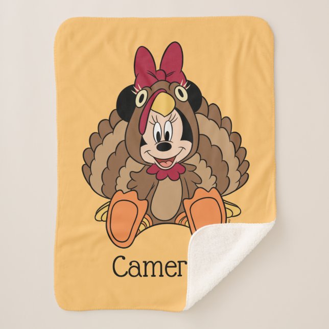 Minnie Mouse Thanksgiving Turkey Sherpa Blanket (Front)