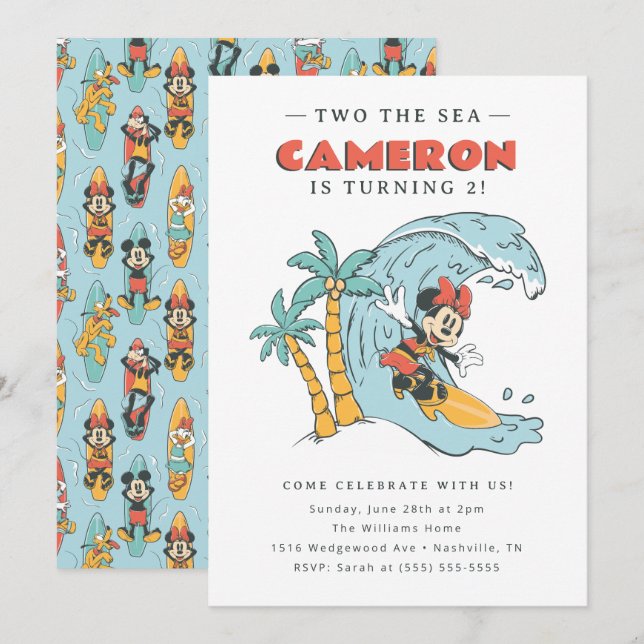 Minnie Mouse | Two the Sea Summer Birthday Invitation (Front/Back)