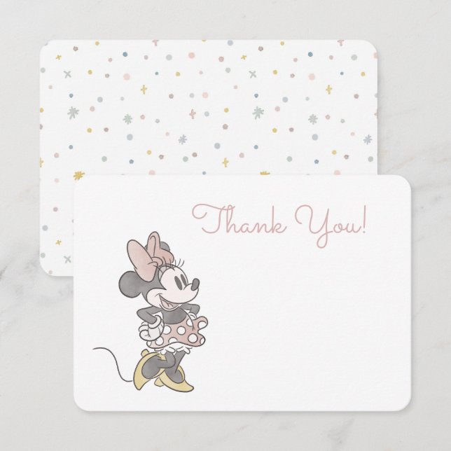 Minnie Mouse Watercolor Birthday Thank You Invitation (Front/Back)