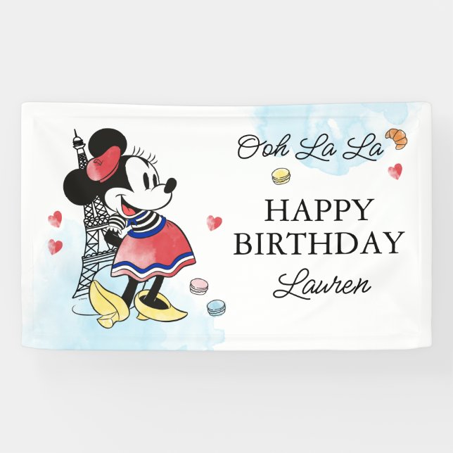 Minnie Mouse Watercolor Paris Birthday Banner (Horizontal)
