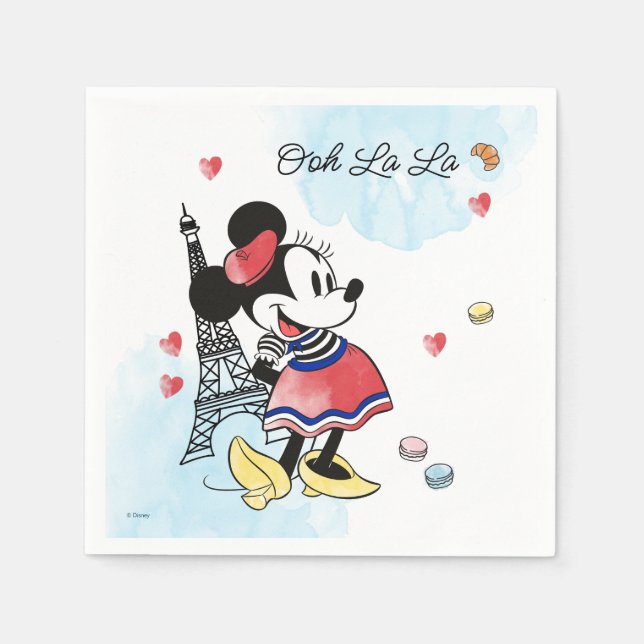Minnie Mouse Watercolor Paris Birthday Napkin (Front)