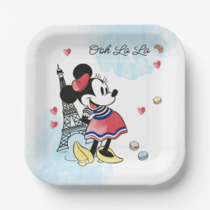 Minnie Mouse Watercolor Paris Birthday Paper Plate