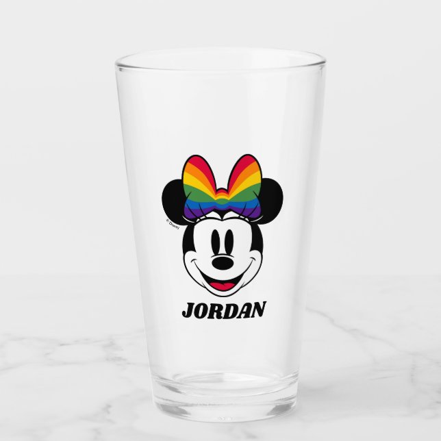 Minnie Mouse Wearing Rainbow Bow Glass (Front)