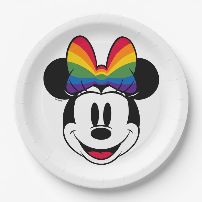 Minnie Mouse Wearing Rainbow Bow Paper Plate (Front)