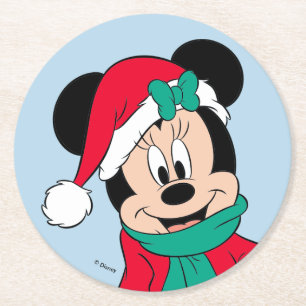 Minnie Mouse   Winter Outfit Round Paper Coaster