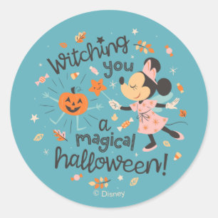 Minnie Mouse's Magical Halloween Greeting Classic Round Sticker