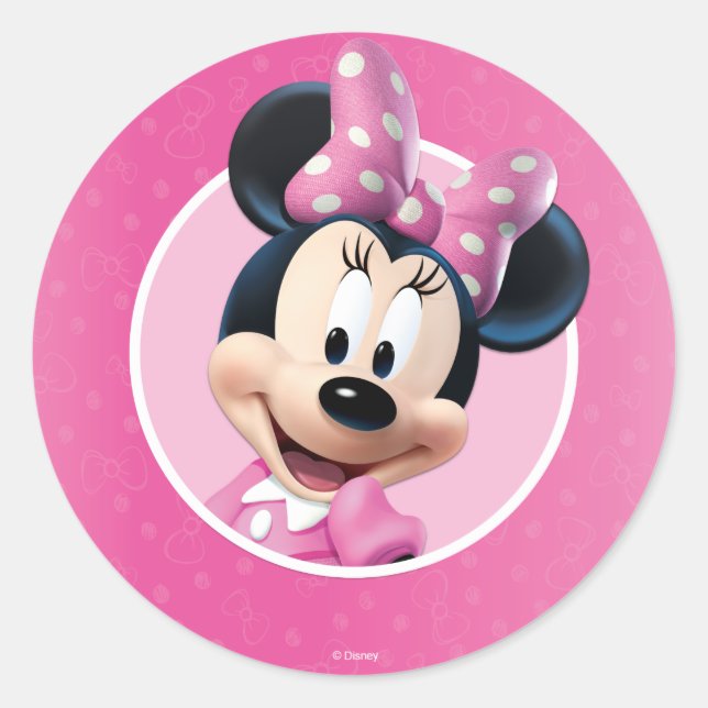 Minnie Pink and White Birthday Classic Round Sticker (Front)