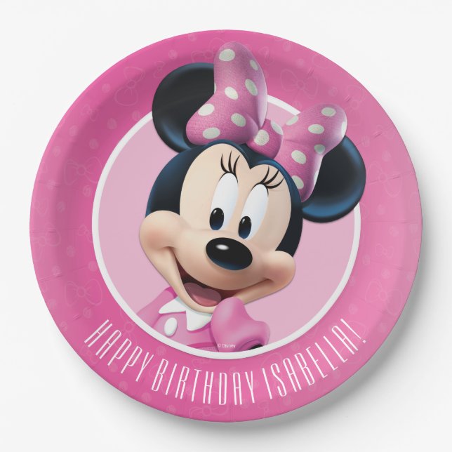 Minnie Pink and White Birthday Paper Plate (Front)