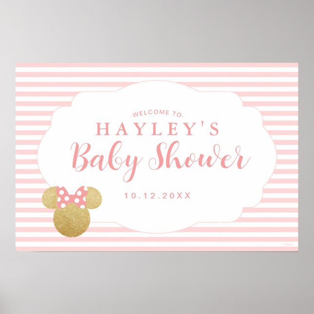 Minnie | Pink & Gold Glitter Baby Shower Welcome Poster (Front)
