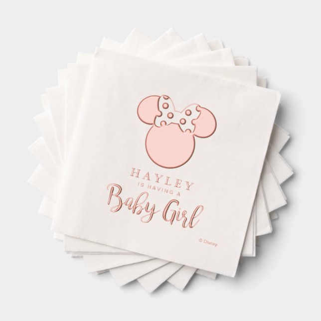 Minnie | Pink Striped Gold Baby Shower Foil Napkins (Insitu (Stacked))