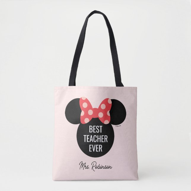 Minnie Polka Dot Head Silhouette | Best Teacher Tote Bag (Front)