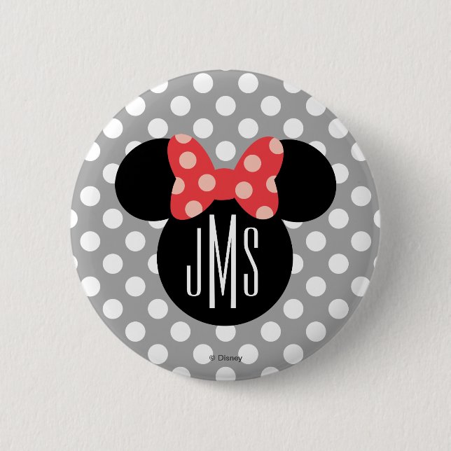 Minnie Polka Dot Head Silhouette | Monogram 2 Inch Round Button (Front)