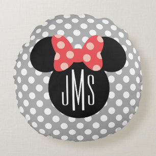 Minnie Polka Dot Head Silhouette   Monogram Round Pillow