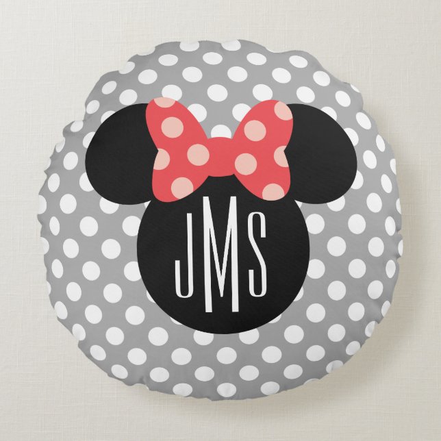 Minnie Polka Dot Head Silhouette | Monogram Round Pillow (Front)