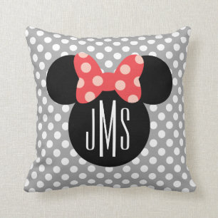 Minnie Polka Dot Head Silhouette   Monogram Throw Pillow