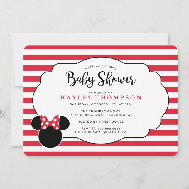 Minnie |  Red & White Striped Baby Shower Invitation (Front)