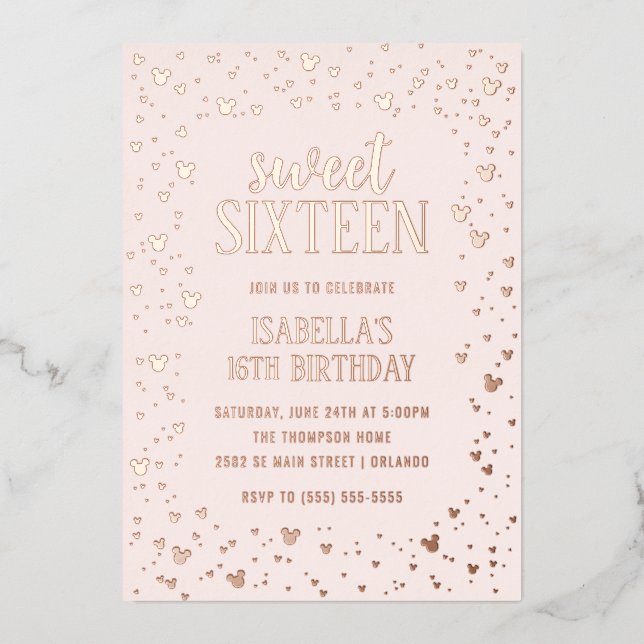 Minnie Rose Gold Sweet 16 Invitation (Recto)