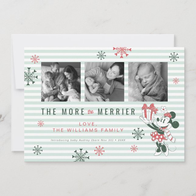 Minnie The More the Merrier New Baby Christmas Holiday Card (Front)