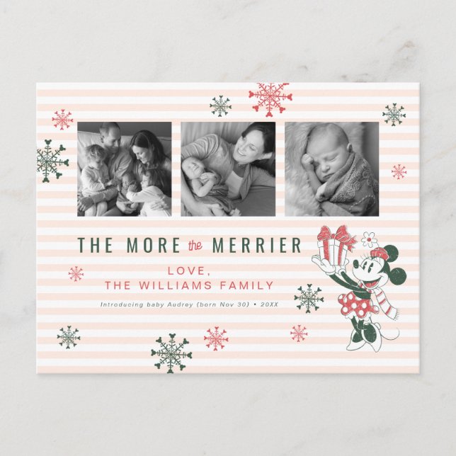 Minnie The More the Merrier New Baby Christmas Holiday Postcard (Front)
