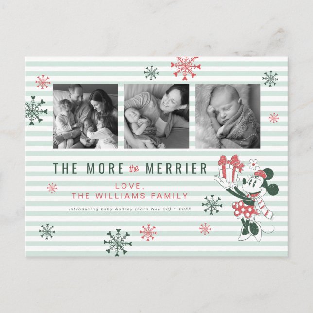 Minnie The More the Merrier New Baby Christmas Holiday Postcard (Front)