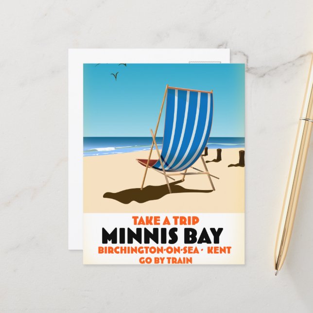 Minnis Bay, carte postale birchington-on-sea (Devant/Arrière en situation)