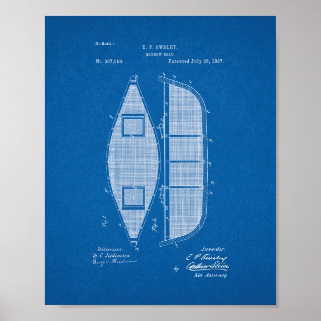 Minnow Boat Patent - Blueprint Poster (Front)