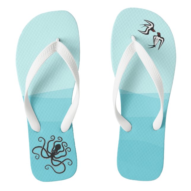 Minoan Style Seascape Octopus & Swallows Flip Flop (Footbed)