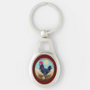 Minorca Rooster Good Morning Vintage Oval Keychain